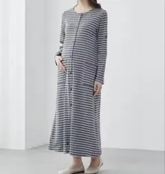 マタニティパジャマワンピース　長袖　M〜Ｌ　グレーボーダー