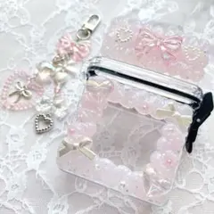 No.130ホイップデコ❤︎スケルトンケースデコ&ストラップセット　ピンク小物入れ