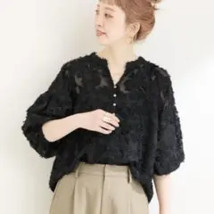 SIMPLICITE★ B.C STOCK★透かしレースブラウス★カットソー黒のサムネイル