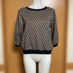 ダイヤモンドパターン 半袖ニット ブラウン系