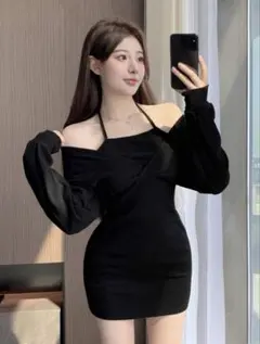 SHEIN DAZY ソリッドホルターボディコンドレス ホビ垢 ワンピース 長袖