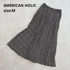 【AMERICAN HOLIC】（M）プリーツロングフレアスカート 小花柄 黒のサムネイル