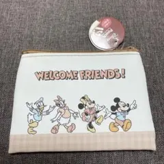 ミッキー&フレンズ　フェイクレザーフラットポーチ
