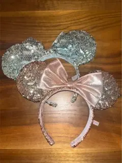 ミニー カチューシャ スパンコール シルバー ピンク 2点セット