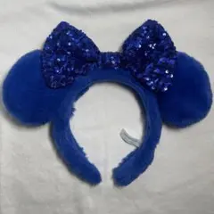 ディズニーカチューシャ　青　スパンコール　ふわふわ