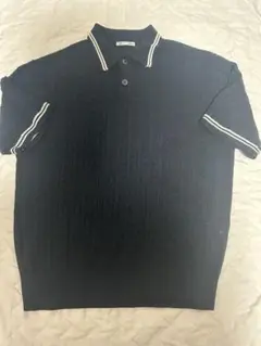 GU ウォッシャブルケーブルニットポロシャツ　ネイビー S
