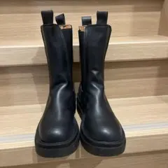 ブラック サイドゴアブーツ 厚底 裏起毛24cm