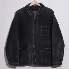 40s ブラックモールスキン　カバーオール　刺繍タグ　極美品 刺繍タグ】モンサンミッシェル40s ブラックモールスキンジャケット