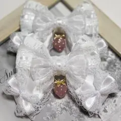 ゆめかわヘアリボンピン　フリルホワイト×サテンホワイト