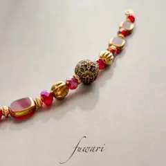 レッド✖️ゴールド 羽織紐 / 着物 帯飾りレース羽織　絽　紗