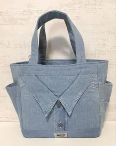 【ハンドメイド】 デニム ワークシャツ リメイク トートバッグ No.28