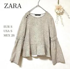 【ザラ　ZARA 】カットソー　ドット柄 フレア袖 トップス カジュアル