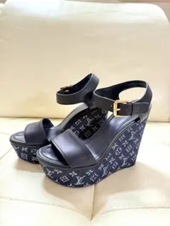 ルイヴィトン 美品　モノグラム デニム ウェッジ サンダル　37.5のサムネイル