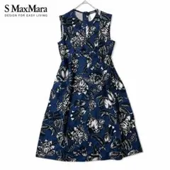 ’S Max Mara エスマックスマーラ 上質 総柄ノースリーブワンピース L 美品✨エスマックスマーラ 花柄ノースリーブワンピース ネイビー 40