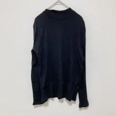 ユニクロ【XL】黒 リブハイネックTシャツ 長袖 カットソー 綿混 ストレッチ