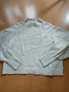 しまむら ケーブル編み セーター パール付LサイズシャギーニットピンクLLサイズ