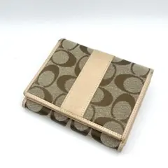 コーチ　折り財布　wホック キャンバス×レザー　管理番号【b10】