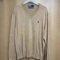 POLO ラルフローレン コットンカシミヤ Vネックニット ベージュ L