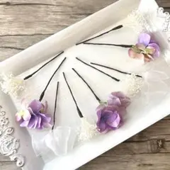 No.08 ラベンダー♡紫陽花♡カスミ草♡リボン♡ヘッドパーツ♡お花の髪飾り♡