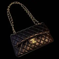 CHANELノベルティブラックレザー ショルダー　ゴールド