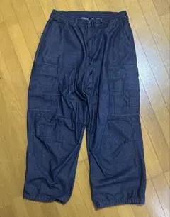 GU デニムスーパーワイドカーゴパンツ XL ダークブルー