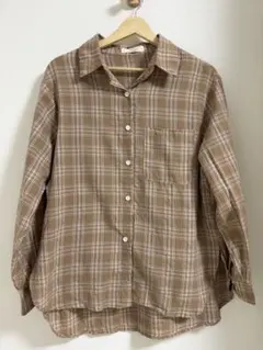 ブラウン系チェック 長袖シャツ FREE SIZE