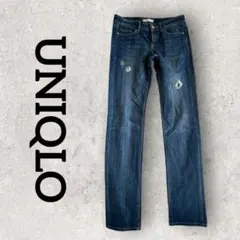 UNIQLO スリムフィットジーンズ ダメージ デニムパンツ (24) ブルー系