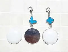 白磁メタル付き　シルバーチャーム2個　ターコイズ色　ポーセラーツ