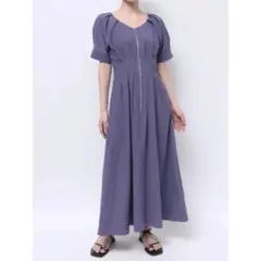 LAGUNAMOON フロントZIPウエストタックワンピース （ブルー）