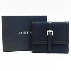 極美品 FURLA フルラ 三つつ折り財布 コンパクト財布 黒 ロゴ柄