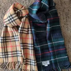 チェック柄ウール混紡マフラー2点セット