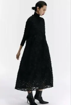 ZARA フリンジ付きミディ丈ワンピース