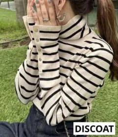 ディスコート 美品 リブ袖口ボタンタートルネック ニット オンライン限定