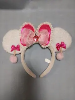 ディズニー　カチューシャ　ミニー レース　イヤリング　白