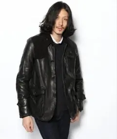 トゥモローランド Blue work ラムレザー ハンティングジャケット M 黒のサムネイル