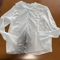ZARA プリーツフリルブラウス ライトブルー