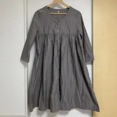 MUJI 無印良品　ロング　ギャザー　シャツワンピース　ブルーグレー　L