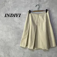 INDIVI スカート ミディ丈 タック サイドファスナー ベージュ 1013