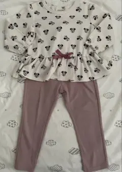 【DISNEY】 ミニーマウスデザイン 総柄Tシャツ×パンツパジャマセット