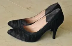 Metal Rouge 黒 サテン風 プリーツ加工 ハイヒール7cm (25)