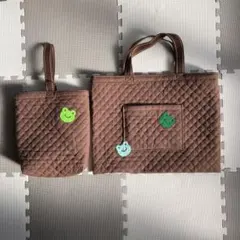 子供レッスンバック＊シューズ袋　茶色　カエル