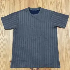 nano universe ストライプ Tシャツ 半袖 カーキ