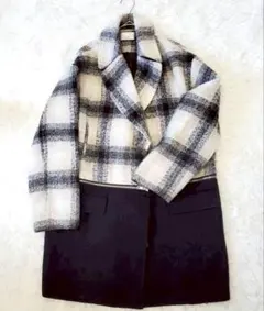 エゴイスト ウールコート チェック 白黒 取り外し可 2way モード