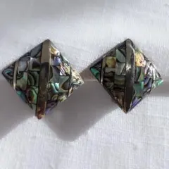 アバロンシェル 大ぶり モザイク イヤリング スクエア型 E59