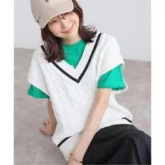 Spick&Spanスピック&スパンC/PeケーブルニットベストA24139