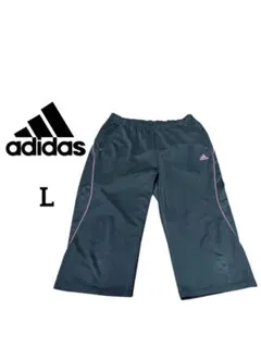 adidas クロップドパンツ ジャージ 七分丈 ピンクラインLサイズ