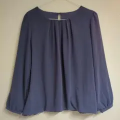 長袖ブラウス Mオフィスカジュアル　ネイビー紺色青シフォンスリーシーズン