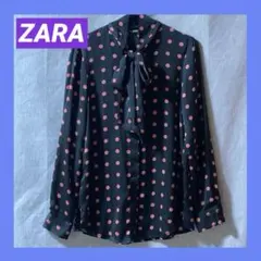 洋服㉟　（ドット　黒　ピンク　ブラウス）ZARA ザラ