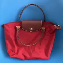 longchamp赤いナイロンとレザーのハンドバッグ