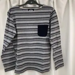 BEAMS ストライプ長袖カットソー グレー/黒